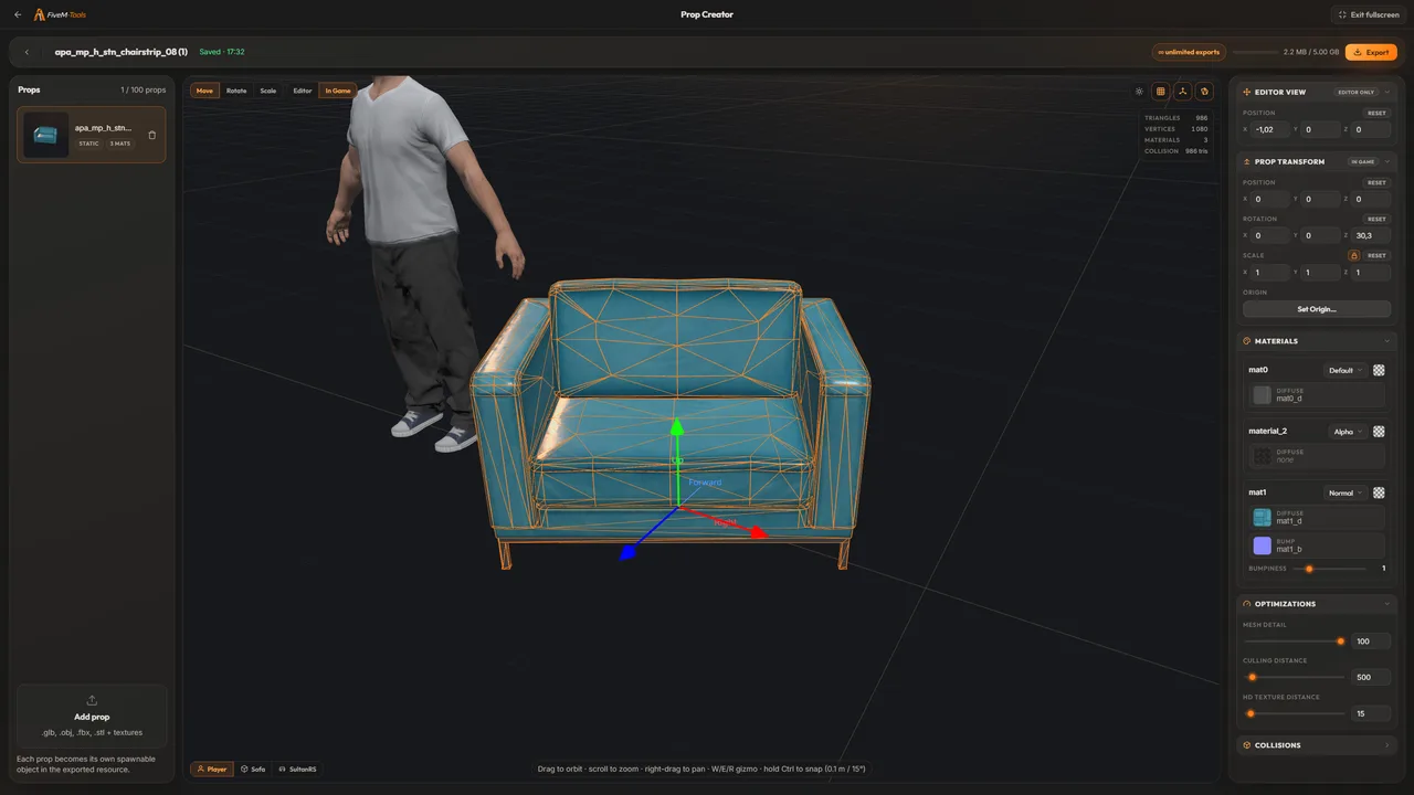 Prop Creator running live in the browser